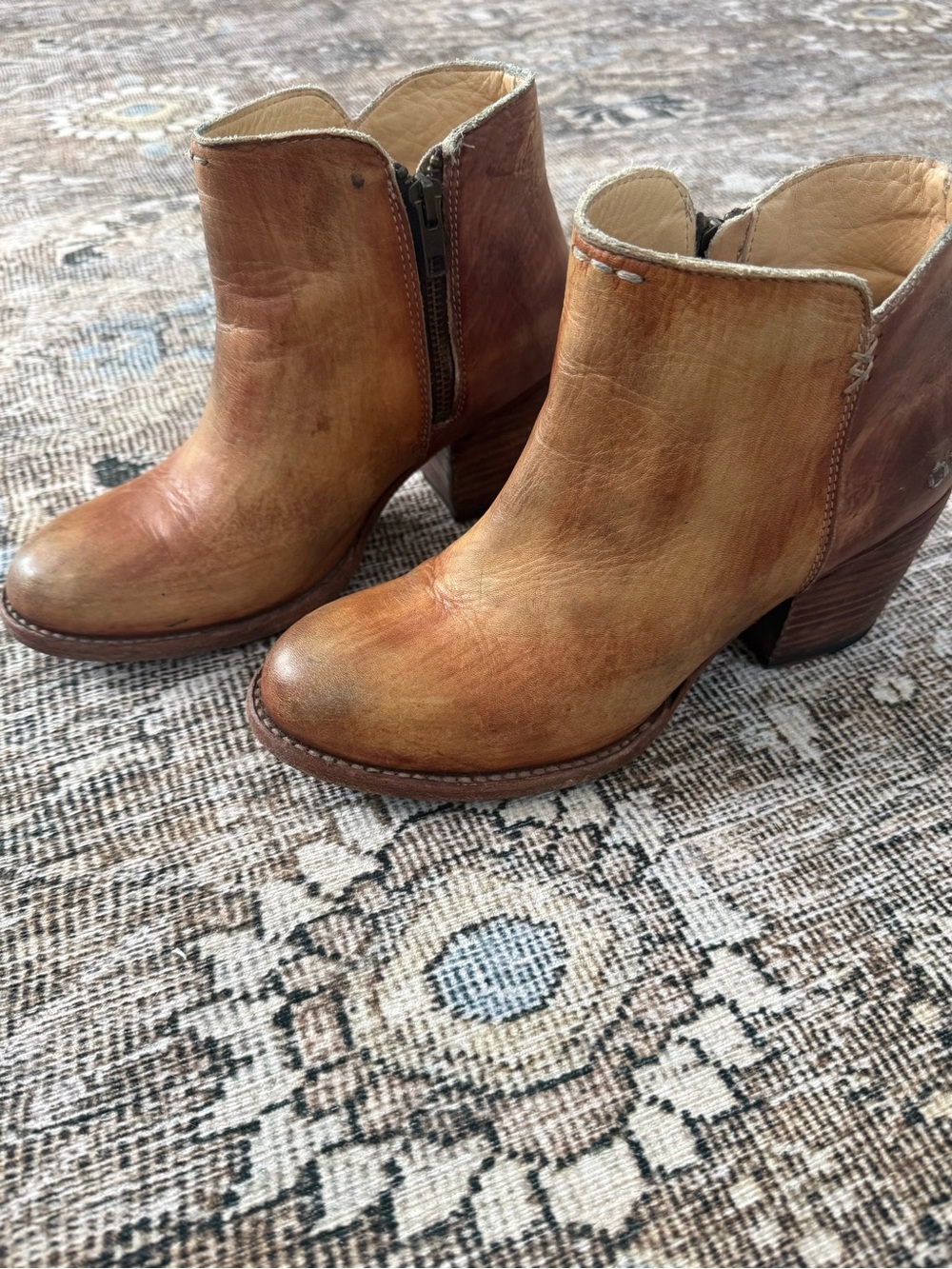 BedStu Leather Ankle Booties with Block Heel